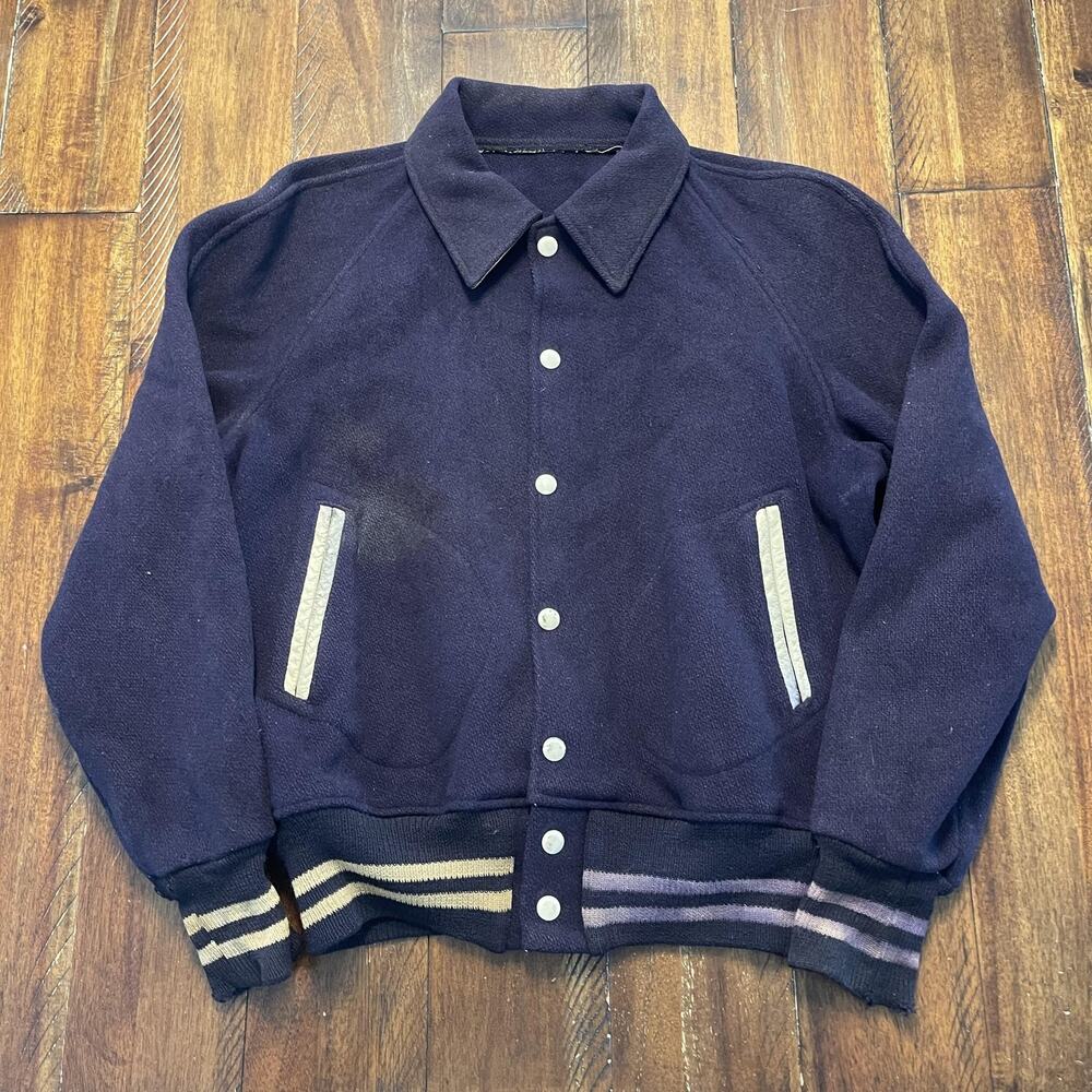 Vintage Villanova Jacket Mens Medium Blue Wool Varsity Letterman Striped 60s 70s - Picture 3 of 16